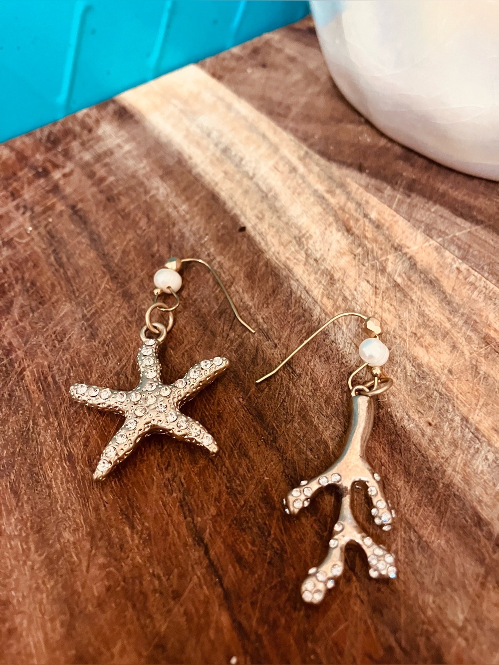 Complimentary Seascape Rhinestone Matte Gold Metal Earrings